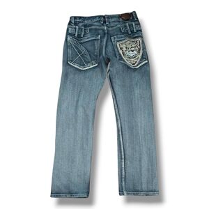 Y2K Akademiks Embroidered Logo Jeans Vintage 2000s Dark Wash Denim Jeans 34x32